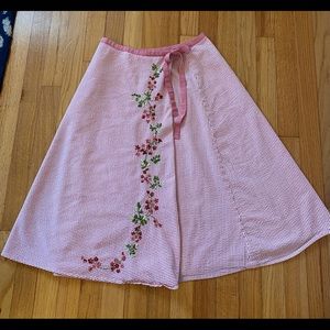 Talbots Red Stripe Seersucker Wrap Skirt